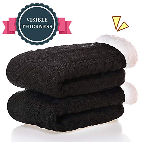 SDBING Women's Winter Super Soft Warm Cozy Fleece Lined Fuzzy Slipper Socks with Grippers (Black, 6-10) - Image 3