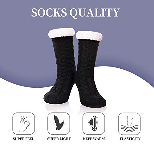 SDBING Women's Winter Super Soft Warm Cozy Fleece Lined Fuzzy Slipper Socks with Grippers (Black, 6-10) - Image 5