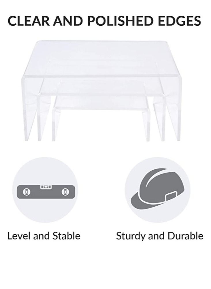 SMARTPOINTS - Acrylic Display Risers Clear Stand Set of 3 Medium Low Profile Tiered for Showcasing Food, Cupcake, Dessert, Candy, Jewelry, Figurines, Photos, Retail & Home Decoration, Durable & Steady - Image 1