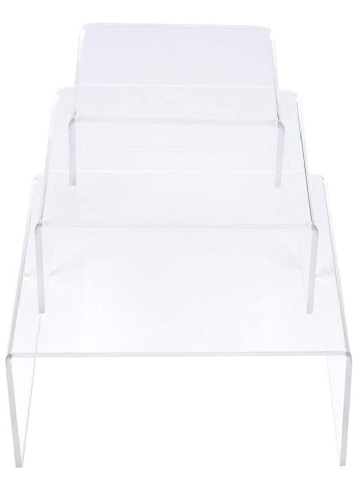 SMARTPOINTS - Acrylic Display Risers Clear Stand Set of 3 Medium Low Profile Tiered for Showcasing Food, Cupcake, Dessert, Candy, Jewelry, Figurines, Photos, Retail & Home Decoration, Durable & Steady - Image 1