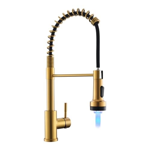GIMILI Gold Kitchen Faucet with Pull Down Sprayer Single Hole Stainless Steel LED Faucet, Suitable for Farmhouses, RV, Laundry Room, Outdoor, and Campers. Llave para fregadero de cocina - Image 1