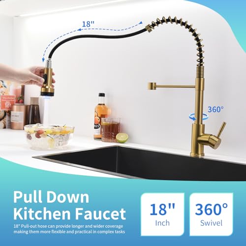 GIMILI Gold Kitchen Faucet with Pull Down Sprayer Single Hole Stainless Steel LED Faucet, Suitable for Farmhouses, RV, Laundry Room, Outdoor, and Campers. Llave para fregadero de cocina - Image 5