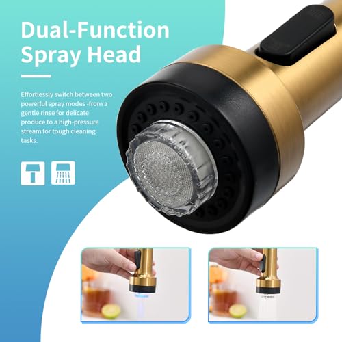 GIMILI Gold Kitchen Faucet with Pull Down Sprayer Single Hole Stainless Steel LED Faucet, Suitable for Farmhouses, RV, Laundry Room, Outdoor, and Campers. Llave para fregadero de cocina - Image 4