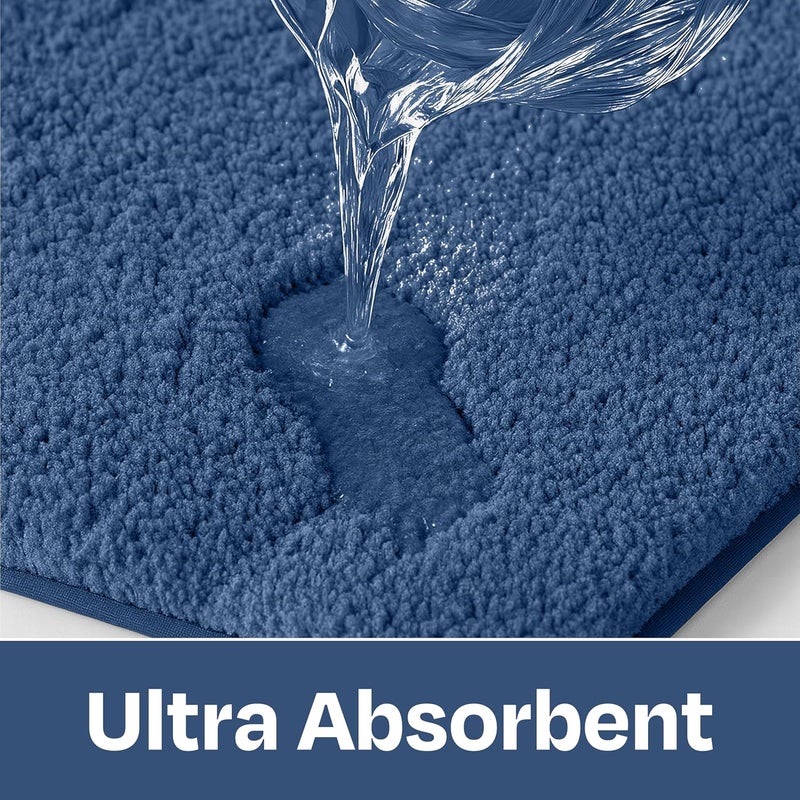 enera Microfibre Bath Mat | Soft & Absorbent 1700 GSM | Non-Slip Latex Backing | Quick Dry, Washable Multipurpose Floor Mat for Bathroom, Bedroom, Kitchen & Home (Stello 40 x 60 cm) (Insignia Blue) - Image 4
