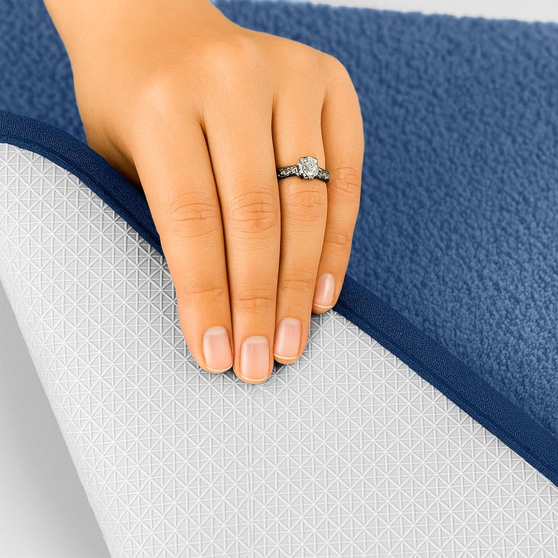 enera Microfibre Bath Mat | Soft & Absorbent 1700 GSM | Non-Slip Latex Backing | Quick Dry, Washable Multipurpose Floor Mat for Bathroom, Bedroom, Kitchen & Home (Stello 40 x 60 cm) (Insignia Blue) - Image 5