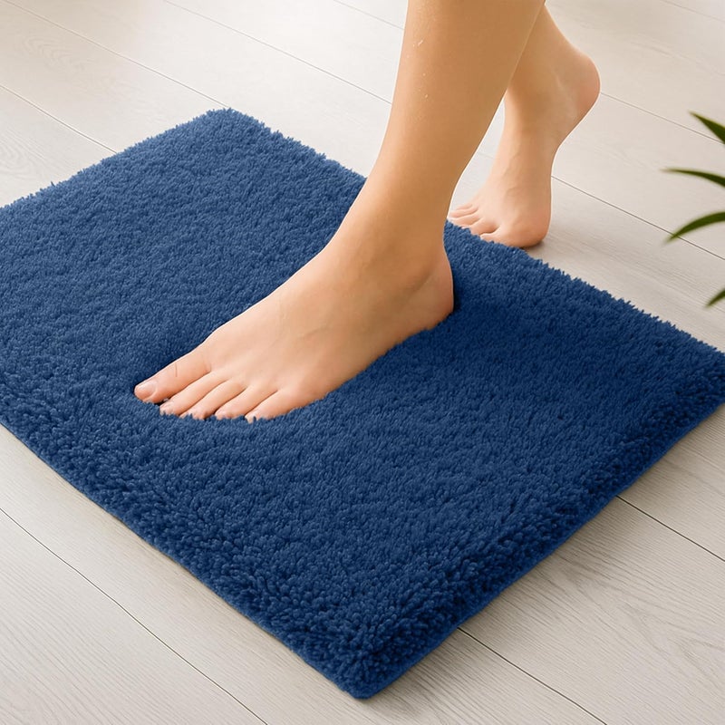 enera Microfibre Bath Mat | Soft & Absorbent 1700 GSM | Non-Slip Latex Backing | Quick Dry, Washable Multipurpose Floor Mat for Bathroom, Bedroom, Kitchen & Home (Stello 40 x 60 cm) (Insignia Blue) - Image 1
