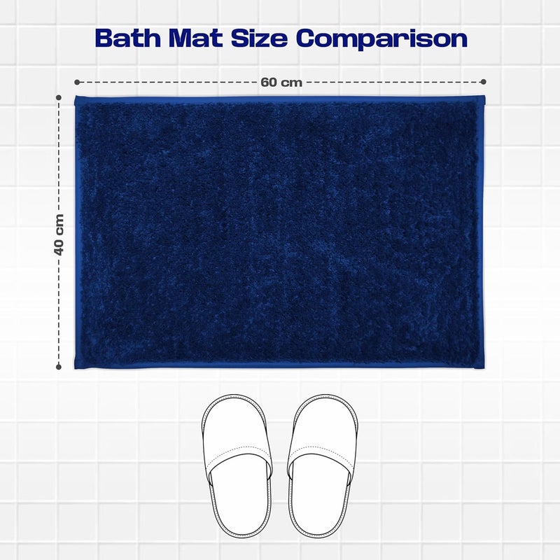 enera Microfibre Bath Mat | Soft & Absorbent 1700 GSM | Non-Slip Latex Backing | Quick Dry, Washable Multipurpose Floor Mat for Bathroom, Bedroom, Kitchen & Home (Stello 40 x 60 cm) (Insignia Blue) - Image 2
