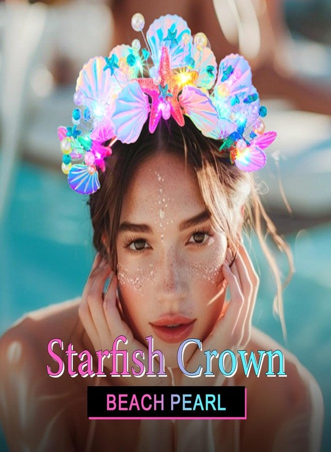ايفينت طوق رأس مضيء على شكل تاج حورية البحر من إيرنت، مزين بصدفة، إكسسوارات شعر متوهجة للاحتفال برأس السنة الجديدة للنساء - Image 3