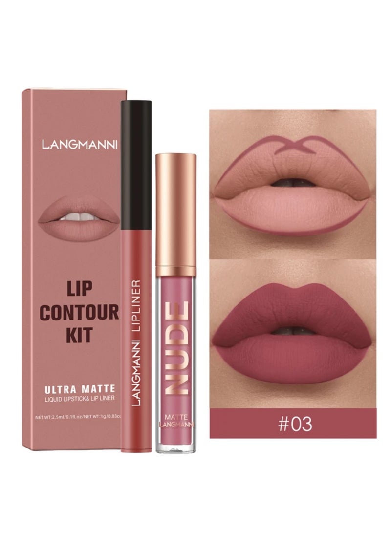 LANGMANNI Liquid Lip Stick &Lip Liner 2PCS Color 03 - Image 1