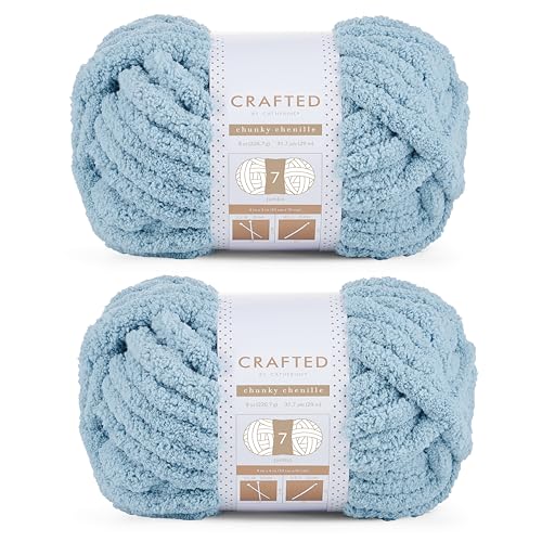 Crafted By Catherine Chunky Chenille Yarn - 2 Pack (8 oz / 227 g, 31.7 Yards Each Skein), Slate Blue, Gauge 7 Jumbo - Image 1