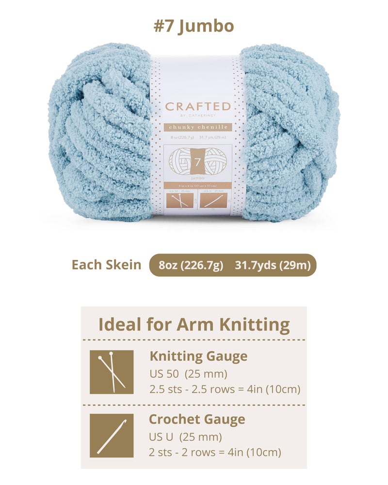 Crafted By Catherine Chunky Chenille Yarn - 2 Pack (8 oz / 227 g, 31.7 Yards Each Skein), Slate Blue, Gauge 7 Jumbo - Image 3