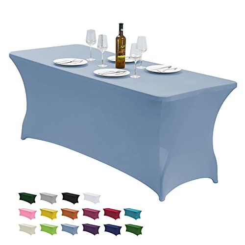 CWK 8FT Stretch Spandex Table Cover for Rectangular Tables  Elastic Fitted Tablecloth for Folding TablesWrinkle ResistantDurable Table Protector for Parties Weddings Banquets  Events Sky Blue
