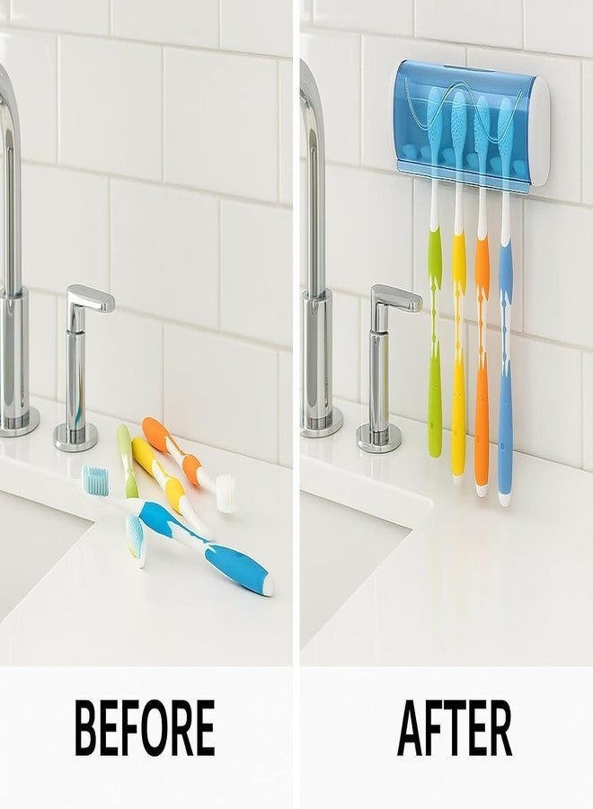 SpiderJuice 1Pc Self-Adhesive Plastic 5-Slot Wall Mounted Toothbrush Holder with Antibacterial Cover Toothbrush Organizer with Dust-Proof Cover for Bathroom Home - Image 3