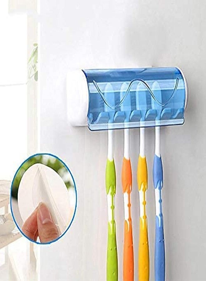 SpiderJuice 1Pc Self-Adhesive Plastic 5-Slot Wall Mounted Toothbrush Holder with Antibacterial Cover Toothbrush Organizer with Dust-Proof Cover for Bathroom Home - Image 2