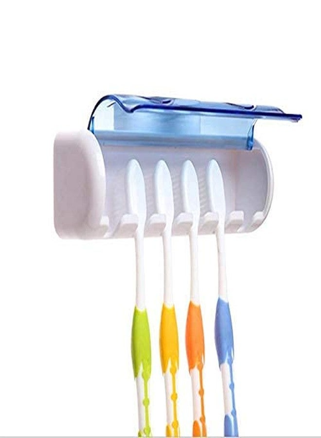 SpiderJuice 1Pc Self-Adhesive Plastic 5-Slot Wall Mounted Toothbrush Holder with Antibacterial Cover Toothbrush Organizer with Dust-Proof Cover for Bathroom Home - Image 5