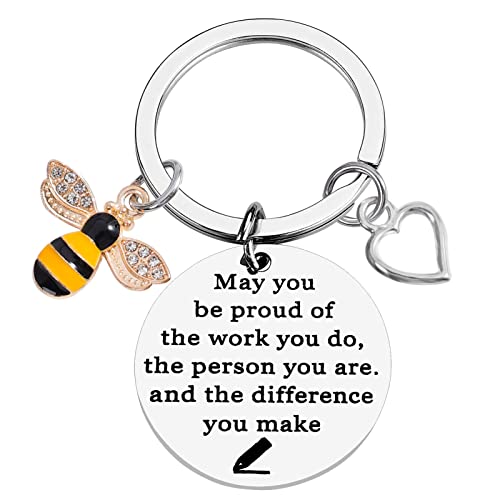 PLwelth Bee Keychain Bee Inspirational Keyring for Women Men Cute Bee Keychain for Teachers Students Graduation Farewell Appreciation Gifts Birthday Christmas Bag Charms Accessories Gifts - Image 1
