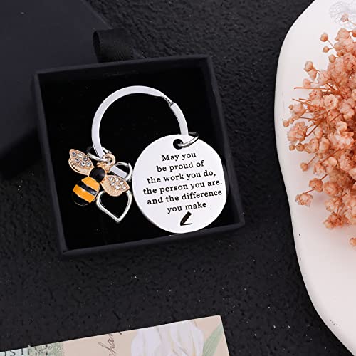 PLwelth Bee Keychain Bee Inspirational Keyring for Women Men Cute Bee Keychain for Teachers Students Graduation Farewell Appreciation Gifts Birthday Christmas Bag Charms Accessories Gifts - Image 2