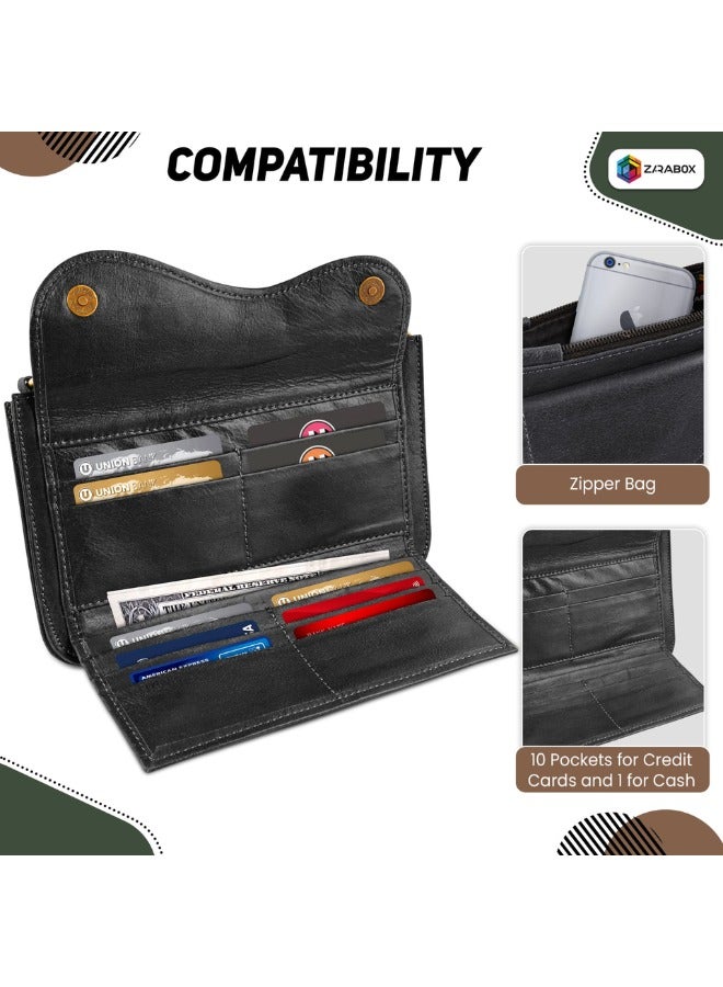 Handmade genuine leather clutch bag with card holder crossbody bag - Image 5