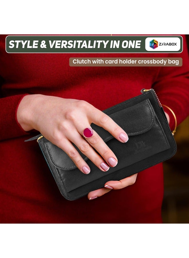 Handmade genuine leather clutch bag with card holder crossbody bag - Image 3
