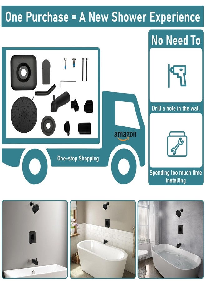 Lanmun Matte Black Genta Shower Trim Kit Compatible with moen T2473EPBL Shower Trim Kit, Easy to Install, Featuring Single Function Shower Head and Shower Handle, Requires 2510 valve - Image 4