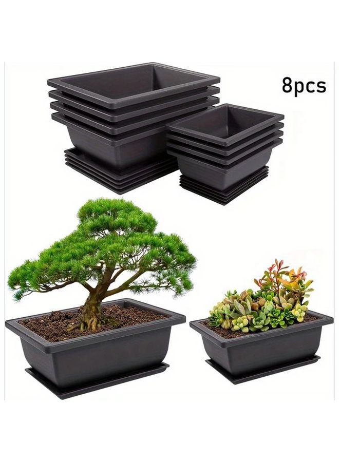 Variant Color Bonsai Training Pots Set Of 8 With Humidity Trays Indoor Outdoor Garden Planters - Image 1