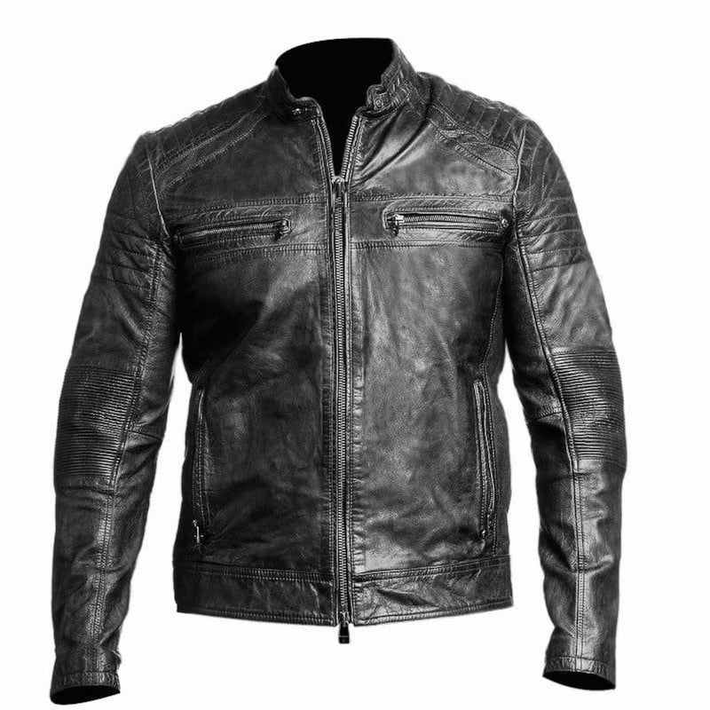 DECIMAL Mens Black BROWN Genuine Lambskin Leather Biker Jacket VINTAGE REAL MOTORCYCLE JACKETS FOR MEN 2XL DIST BLACK