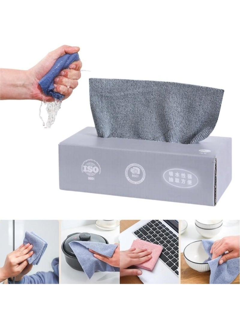 مناشف تنظيف قابلة لإعادة الاستخدام، مناشف من الألياف الدقيقة، مناشف تنظيف للاستخدام مرة واحدة، مناشف أطباق للمطبخ مع علبة توزيع، مناشف تنظيف السيارات، مناشف تنظيف متعددة الأغراض للمطبخ المنزلي، 20 ورقة (رمادي) - Image 1