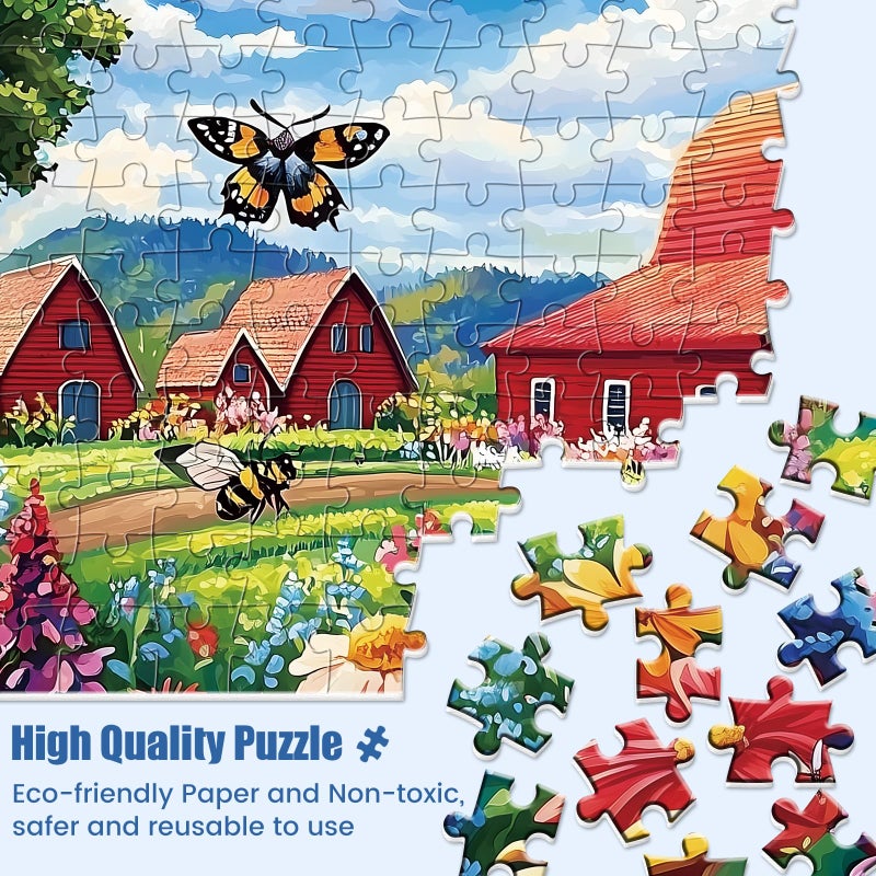 Edsjegn 1000 Piece Puzzle for Adults, Honey Bee Farm Puzzles, Butterfly Flowers Garden Jigsaw Puzzles 1000 Pieces, Fun Landscape Puzzle for Adults Kids Seniors,Challenging Family Game Great Gift Idea,28*20 in - Image 3