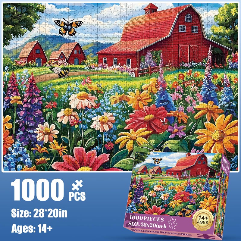 Edsjegn 1000 Piece Puzzle for Adults, Honey Bee Farm Puzzles, Butterfly Flowers Garden Jigsaw Puzzles 1000 Pieces, Fun Landscape Puzzle for Adults Kids Seniors,Challenging Family Game Great Gift Idea,28*20 in - Image 2