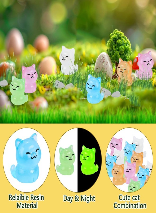 BENOSPACE Resin Cats, 25 Pcs Mini Luminous Cat Figurines Tiny Cute Animals Ornament Glow in The Dark Cat Pet Statues for DIY Craft Party Cake Topper Decor Micro Landscape Dollhouse Fairy Garden - Image 4