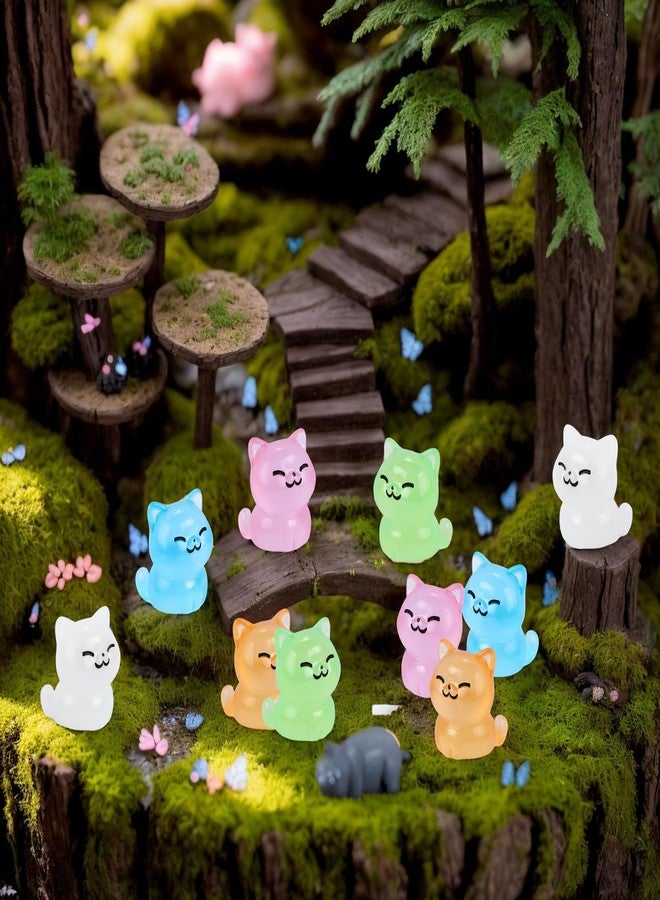 BENOSPACE Resin Cats, 25 Pcs Mini Luminous Cat Figurines Tiny Cute Animals Ornament Glow in The Dark Cat Pet Statues for DIY Craft Party Cake Topper Decor Micro Landscape Dollhouse Fairy Garden - Image 3