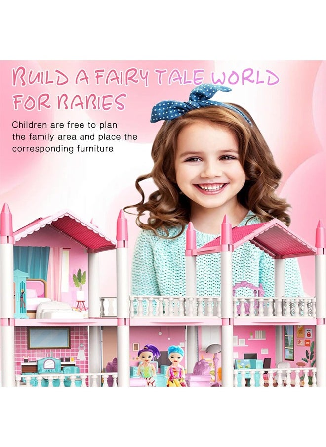Quivlox - Dollhouse,Doll House Toys,Toddler Playhouse DIY Building Pretend Toys,Doll House Building Toys with Decorating Dollhouse Accessories And Furniture,Pretend Play House with 4 Story 14 Rooms Playhouse and 2 Dolls,Toddler Playhouse Gift for for 3 4 5 6 7 8 9 10 Year Old Girls Toys - Image 1