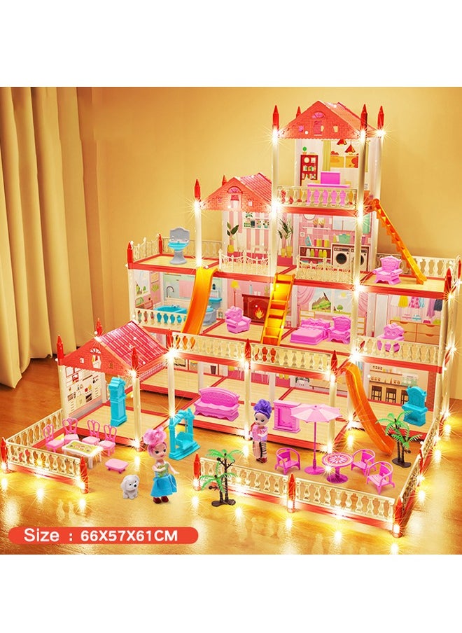 Quivlox - Dollhouse,Doll House Toys,Toddler Playhouse DIY Building Pretend Toys,Doll House Building Toys with Decorating Dollhouse Accessories And Furniture,Pretend Play House with 4 Story 14 Rooms Playhouse and 2 Dolls,Toddler Playhouse Gift for for 3 4 5 6 7 8 9 10 Year Old Girls Toys - Image 1