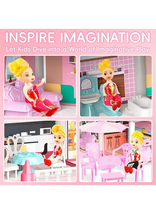 Quivlox - Dollhouse,Doll House Toys,Toddler Playhouse DIY Building Pretend Toys,Doll House Building Toys with Decorating Dollhouse Accessories And Furniture,Pretend Play House with 4 Story 14 Rooms Playhouse and 2 Dolls,Toddler Playhouse Gift for for 3 4 5 6 7 8 9 10 Year Old Girls Toys - Image 1
