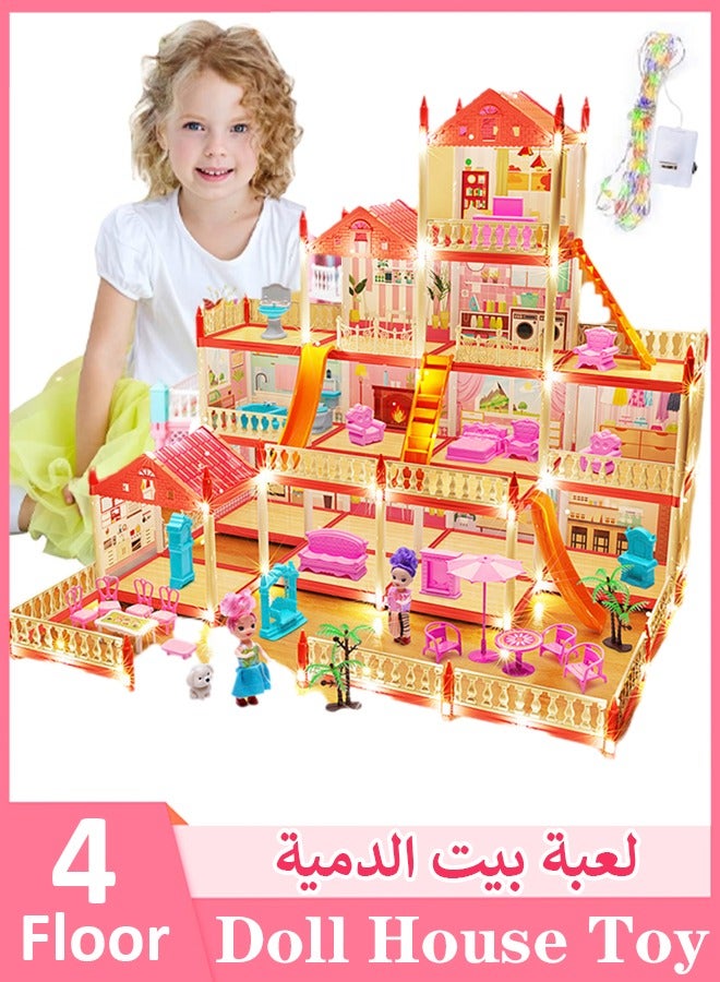 Dollhouse,Doll House Toys,Toddler Playhouse DIY Building Pretend Toys,Doll House Building Toys with Decorating Dollhouse Accessories And Furniture,Pretend Play House with 4 Story 14 Rooms Playhouse and 2 Dolls,Toddler Playhouse Gift for for 3 4 5 6 7 8 9 10 Year Old Girls Toys  - Image 1