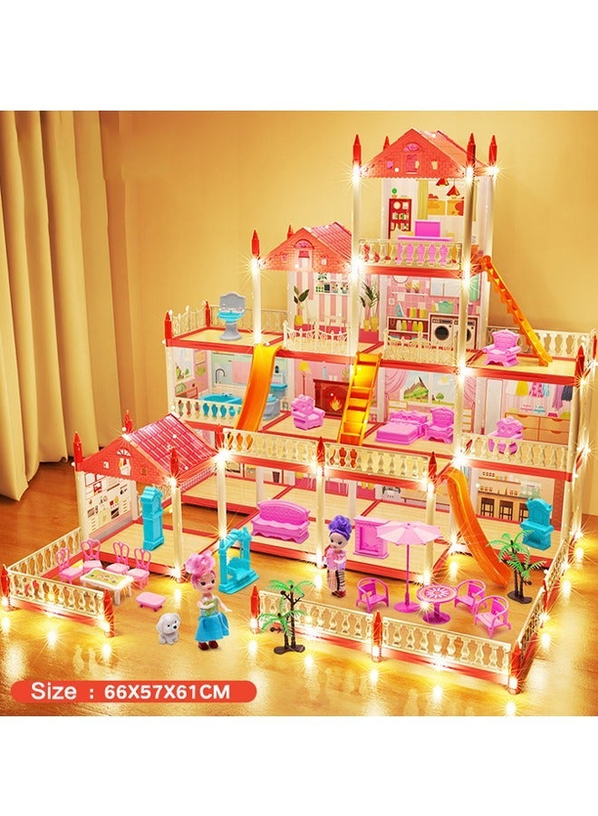 Dollhouse,Doll House Toys,Toddler Playhouse DIY Building Pretend Toys,Doll House Building Toys with Decorating Dollhouse Accessories And Furniture,Pretend Play House with 4 Story 14 Rooms Playhouse and 2 Dolls,Toddler Playhouse Gift for for 3 4 5 6 7 8 9 10 Year Old Girls Toys - Image 2