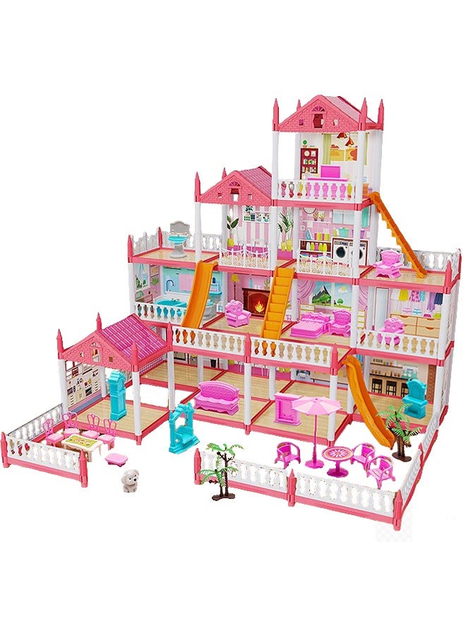 Dollhouse,Doll House Toys,Toddler Playhouse DIY Building Pretend Toys,Doll House Building Toys with Decorating Dollhouse Accessories And Furniture,Pretend Play House with 4 Story 14 Rooms Playhouse and 2 Dolls,Toddler Playhouse Gift for for 3 4 5 6 7 8 9 10 Year Old Girls Toys - Image 1