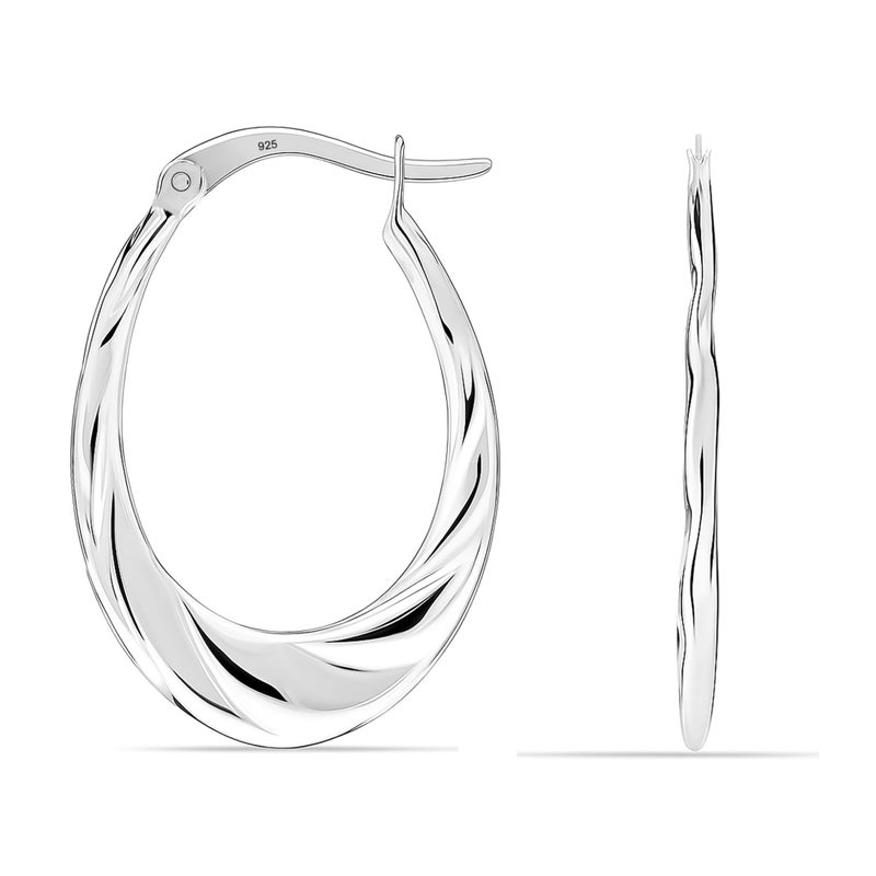 LeCalla 925 Sterling Silver Hoop Earrings | Lightweight Classic Small Oval Shrimp Hoops Earring for Women - 25MM - Image 1