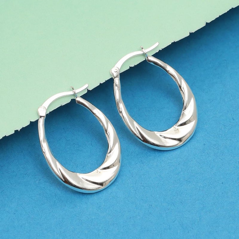 LeCalla 925 Sterling Silver Hoop Earrings | Lightweight Classic Small Oval Shrimp Hoops Earring for Women - 25MM - Image 3