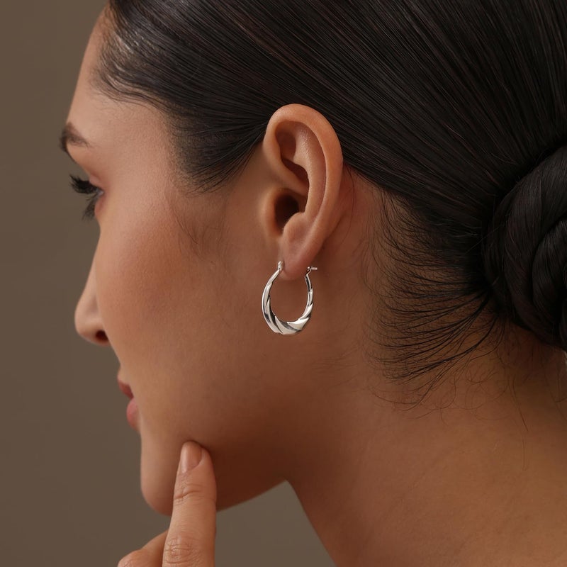 LeCalla 925 Sterling Silver Hoop Earrings | Lightweight Classic Small Oval Shrimp Hoops Earring for Women - 25MM - Image 2