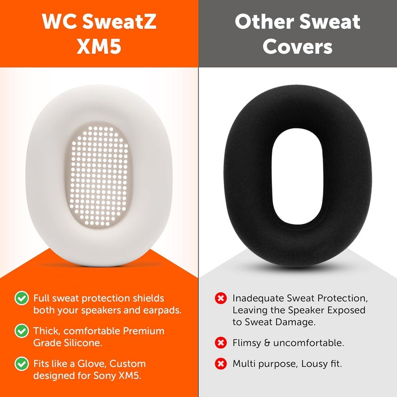 WC SweatZ XM5 - Protective Headphone Ear Covers for Sony WH1000XM5 by | Only Compatible with Sony XM5 Over Ear Headphones | Sweatproof & Easily Washable | Silver - Image 3