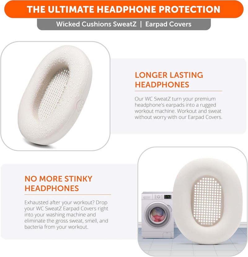 WC SweatZ XM5 - Protective Headphone Ear Covers for Sony WH1000XM5 by | Only Compatible with Sony XM5 Over Ear Headphones | Sweatproof & Easily Washable | Silver - Image 4