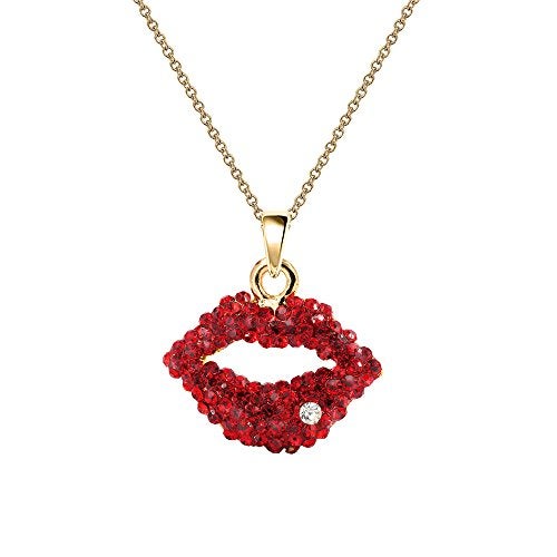 MONNEL NC051 Little Red Crystal Sexy Kiss Lip Charm Pendant Necklace - Image 1