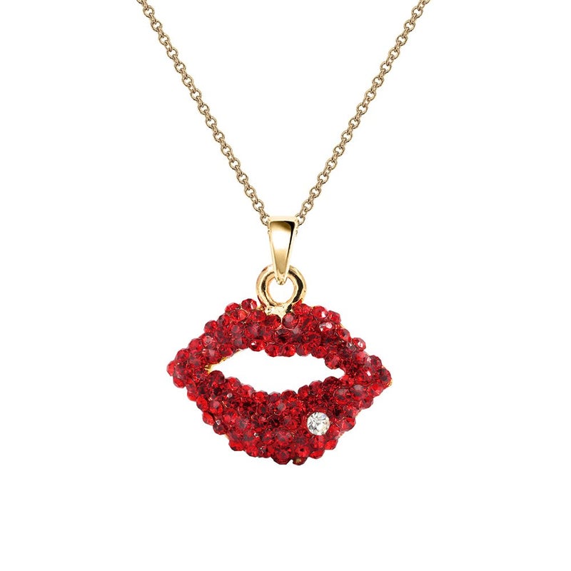 MONNEL NC051 Little Red Crystal Sexy Kiss Lip Charm Pendant Necklace - Image 3