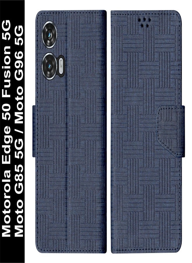 SBMS Flip Cover for Motorola Moto Edge 50 Fusion 5G / Moto G96 / Moto G85 Back Cover Case with Magnatic Closure|Inbuilt Stand|Card & Money Pocket (Mat Blue) - Image 2