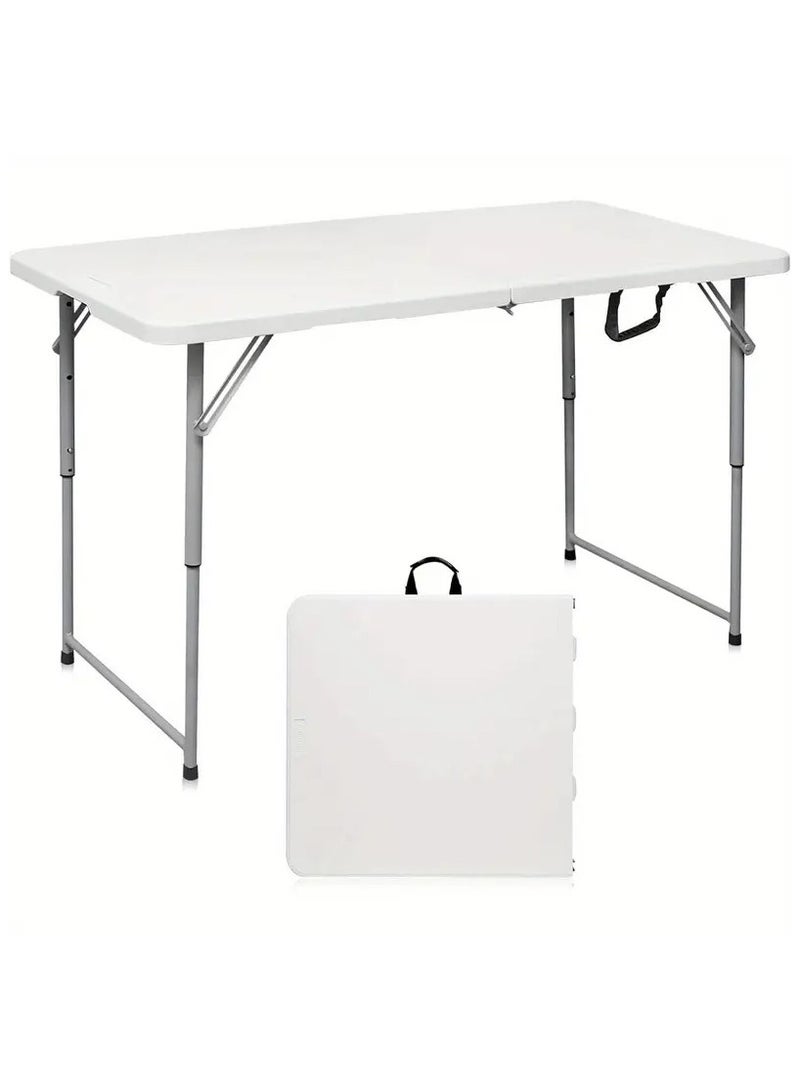Generic Lightweight Folding Trestle Table, 122x74x61cm, Heavy-Duty Plastic Picnic and Camping Table with Carry Handle, Portable for BBQ, Outdoor Parties, and Events, White, Bbq Accessory | Modern Trestle Table | Durable Metal Legs, Picnic Accessories  - Image 1
