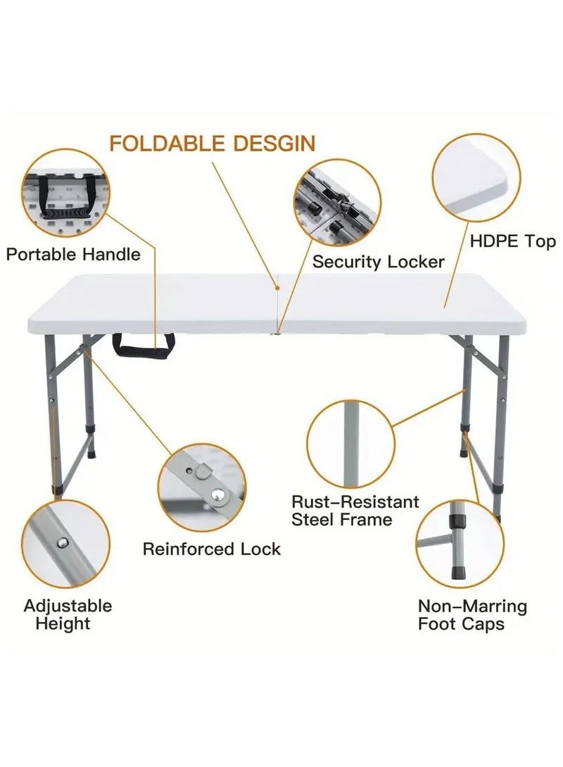 Generic Lightweight Folding Trestle Table, 122x74x61cm, Heavy-Duty Plastic Picnic and Camping Table with Carry Handle, Portable for BBQ, Outdoor Parties, and Events, White, Bbq Accessory | Modern Trestle Table | Durable Metal Legs, Picnic Accessories  - Image 3