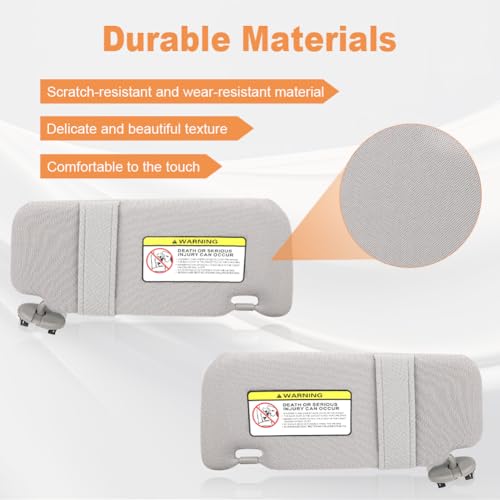 zayody 1 Pair Left Driver & Right Passenger Side Sun Visor Compatible with Toyota Corolla 2007 2008 2009 2010 2011 2012 2013 Sun Protection Shade Replacement for 74320-12E00-B0 74320-12L50-E0(Gray) - Image 3