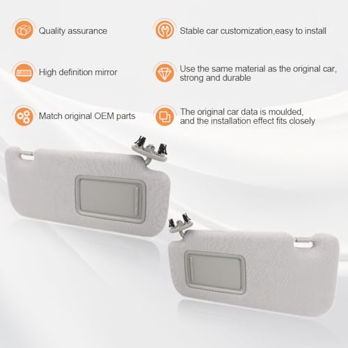 zayody 1 Pair Left Driver & Right Passenger Side Sun Visor Compatible with Toyota Corolla 2007 2008 2009 2010 2011 2012 2013 Sun Protection Shade Replacement for 74320-12E00-B0 74320-12L50-E0(Gray) - Image 4