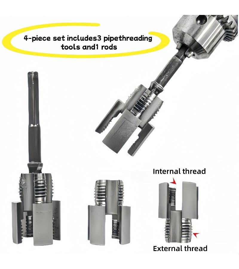 4 Piece Heavy Duty Pipe Threading Tool Set For Drill Presses 1 2 3 4 Inch - Image 1